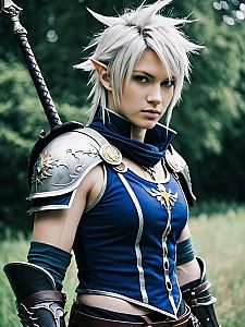 Male Final Fantasy Cosplay with Silver Armor and Spiked White Hair