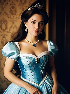 Woman in Blue Disney Princess Dress Waist Up Portrait