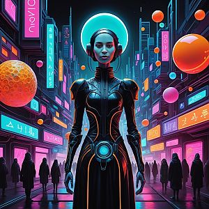 Futuristic Woman in Cyberpunk City