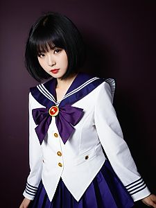 Sexy Cosplay Woman Character Wearing Hotaru Tomoe Sailor Saturn Costume