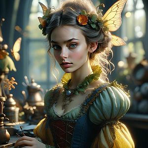 Fantasy Woman in Gown with Fairy Wings