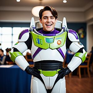 Confident Young Man in Futuristic Costume