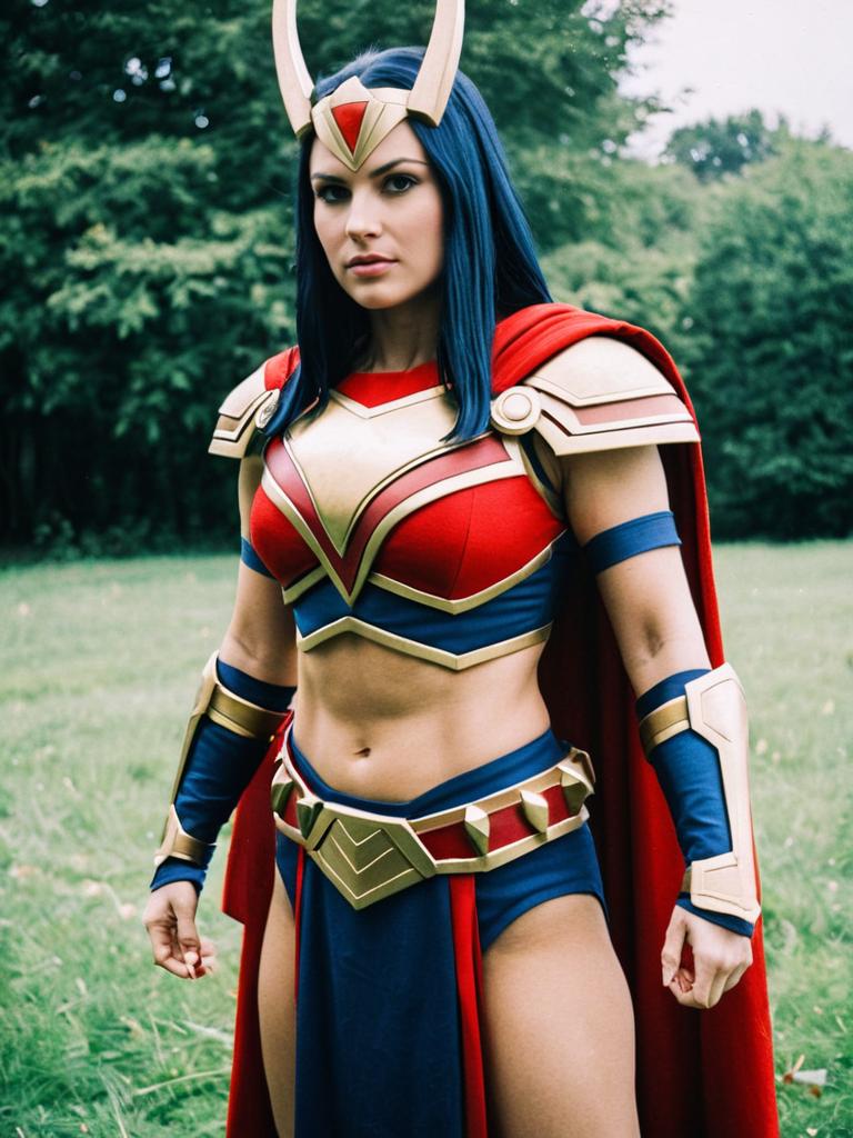 Realistic Woman Cosplay as Big Barda in Detailed Armor Costume