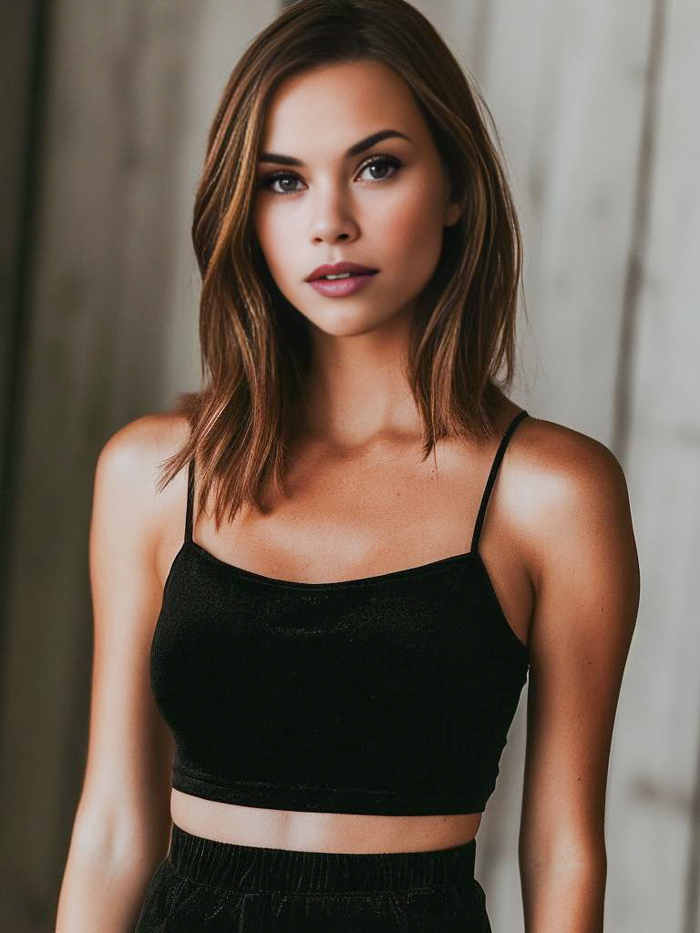 Stylish Young Woman in Black Crop Top