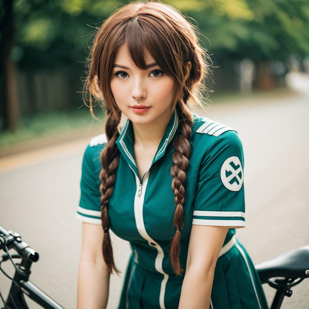 Amane Suzuha Cosplay Portrait Outdoors with Bicycle