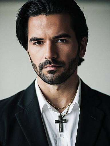 Adult Male Gangster Costume with Cross Necklace and Facial Hair