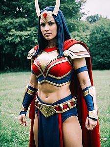 Realistic Woman Cosplay as Big Barda in Detailed Armor Costume