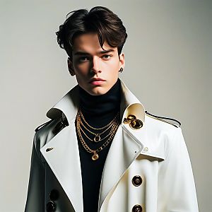 Stylish Young Man in White Trench Coat