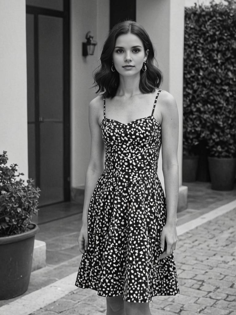 Elegant Woman in Chic Black and White Dress