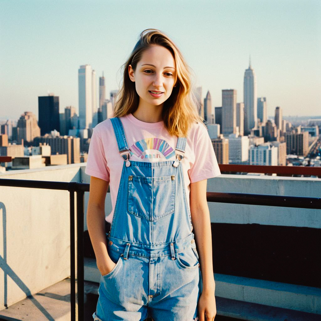 Young Woman on Rooftop Terrace at Golden Hour