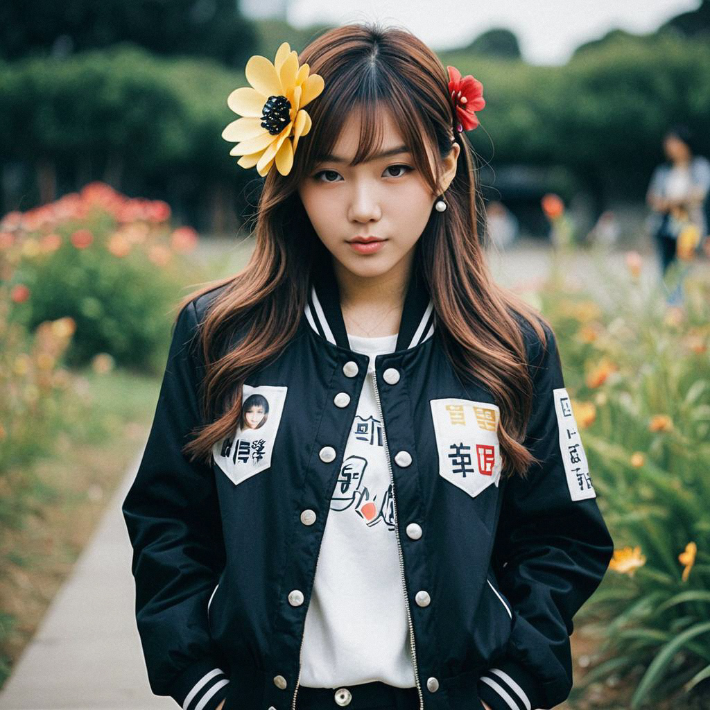 Confident Young Woman in K-pop Inspired Fashion