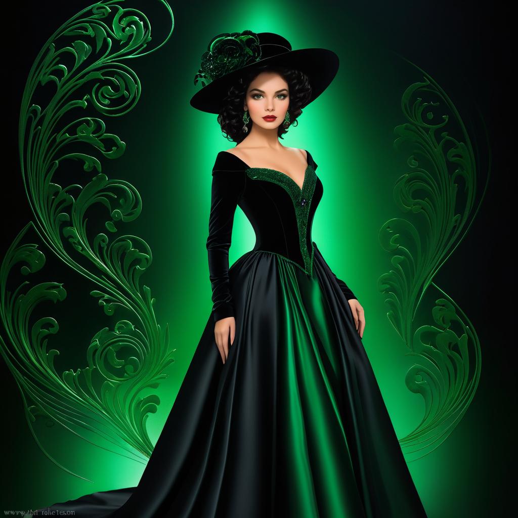 Enchanting Woman in Black and Green Gown