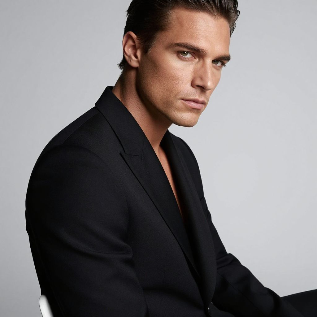 Confident Man in Black Blazer Portrait Studio