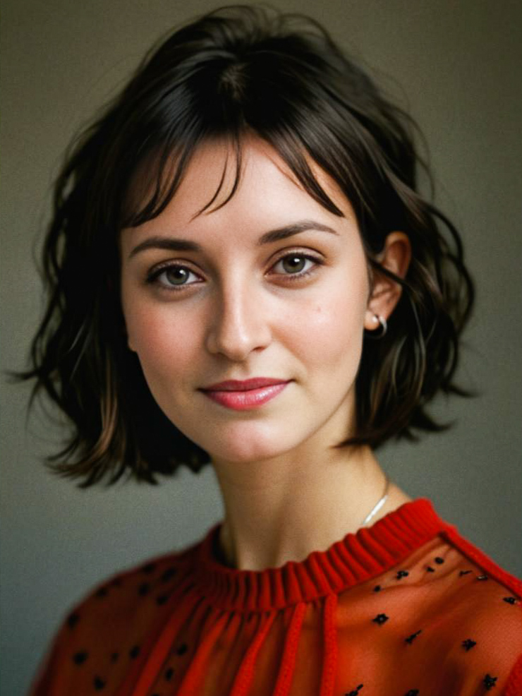 Elegant Young Woman in Red Blouse