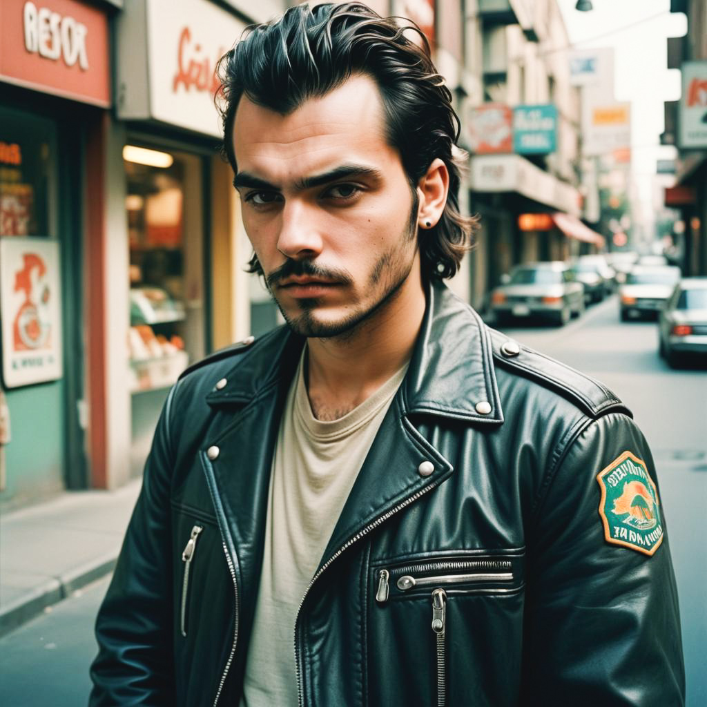 Stylish Young Man in Vintage Leather Jacket