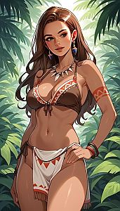 Modern Anime Style Woman in Tribal Bikini in Jungle Artwork