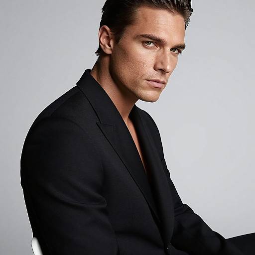 Confident Man in Black Blazer Portrait Studio