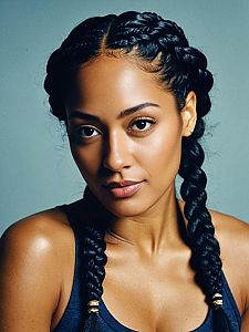 Portrait of Woman with Black Braided Hair and Natural Makeup