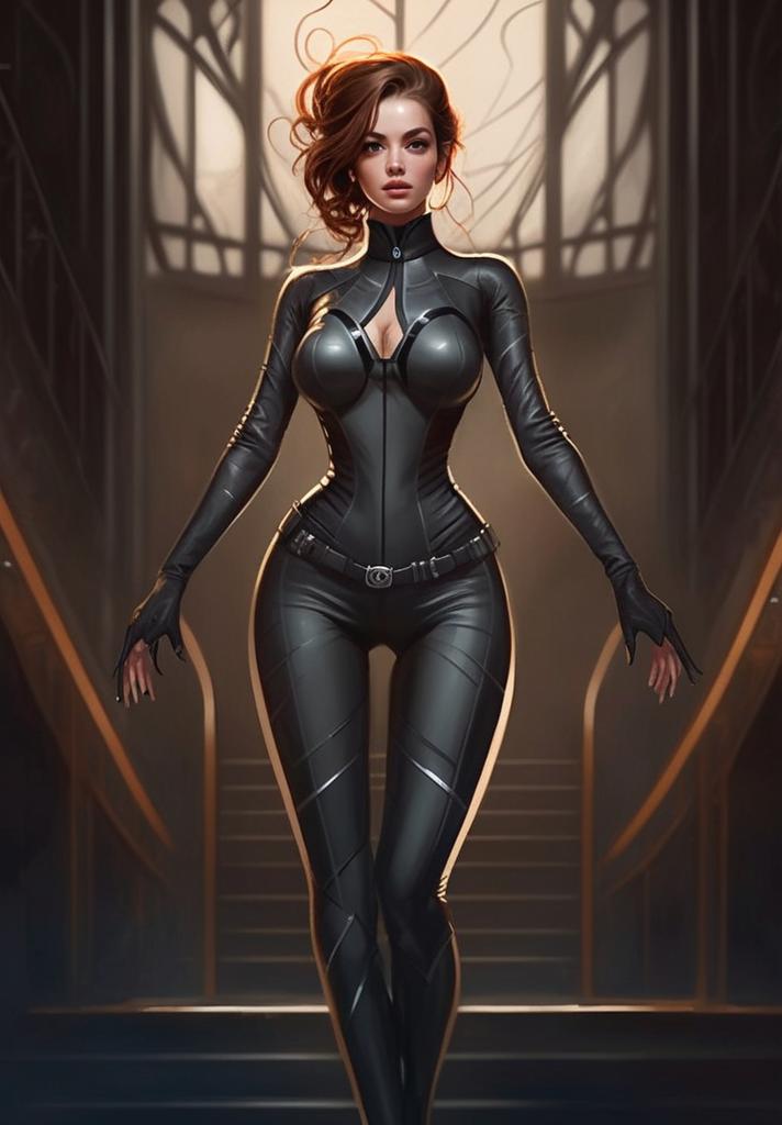 Confident Woman in Futuristic Bodysuit