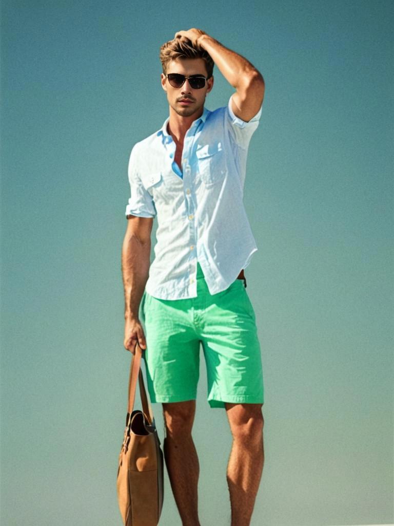 Stylish Man on Beach in Summer Fashion