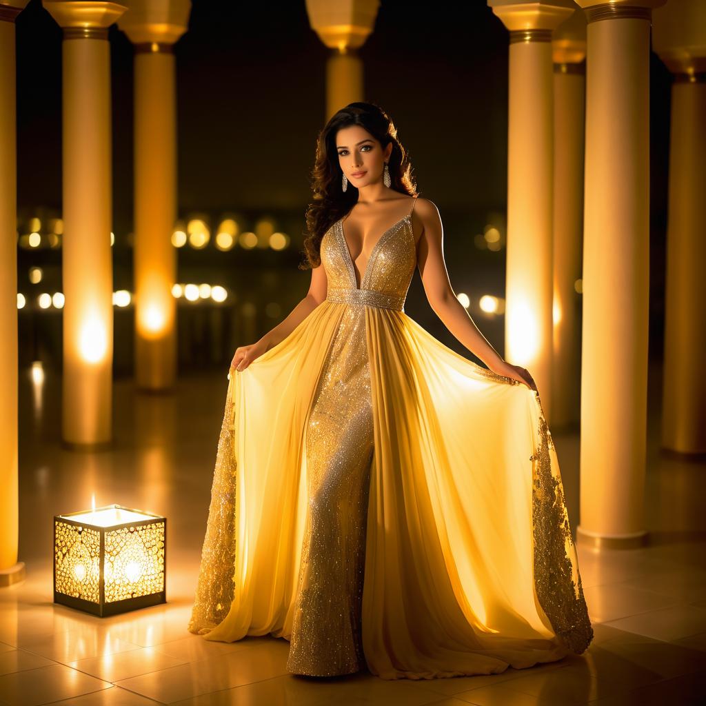 Woman in Sparkling Yellow Gown