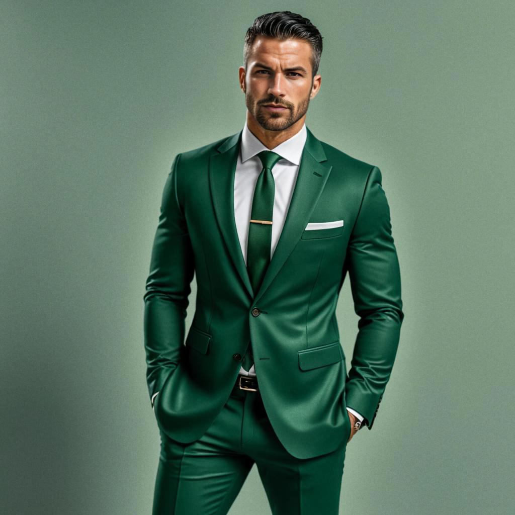 Confident Man in Tailored Green Suit