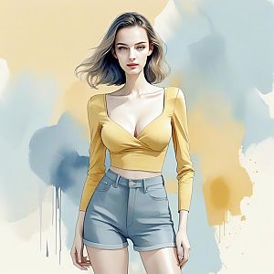 Young Woman in Yellow Crop Top and Denim Shorts