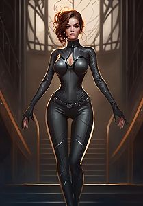 Confident Woman in Futuristic Bodysuit