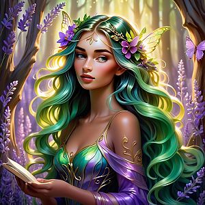 Fantasy Portrait of a Woman with Green Hair and Butterfly Wings
