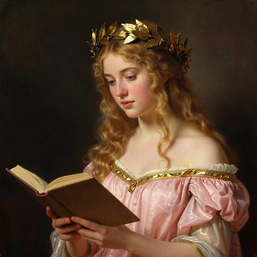 Classical Portrait of Young Woman Reading Book in Renaissance-style Dress