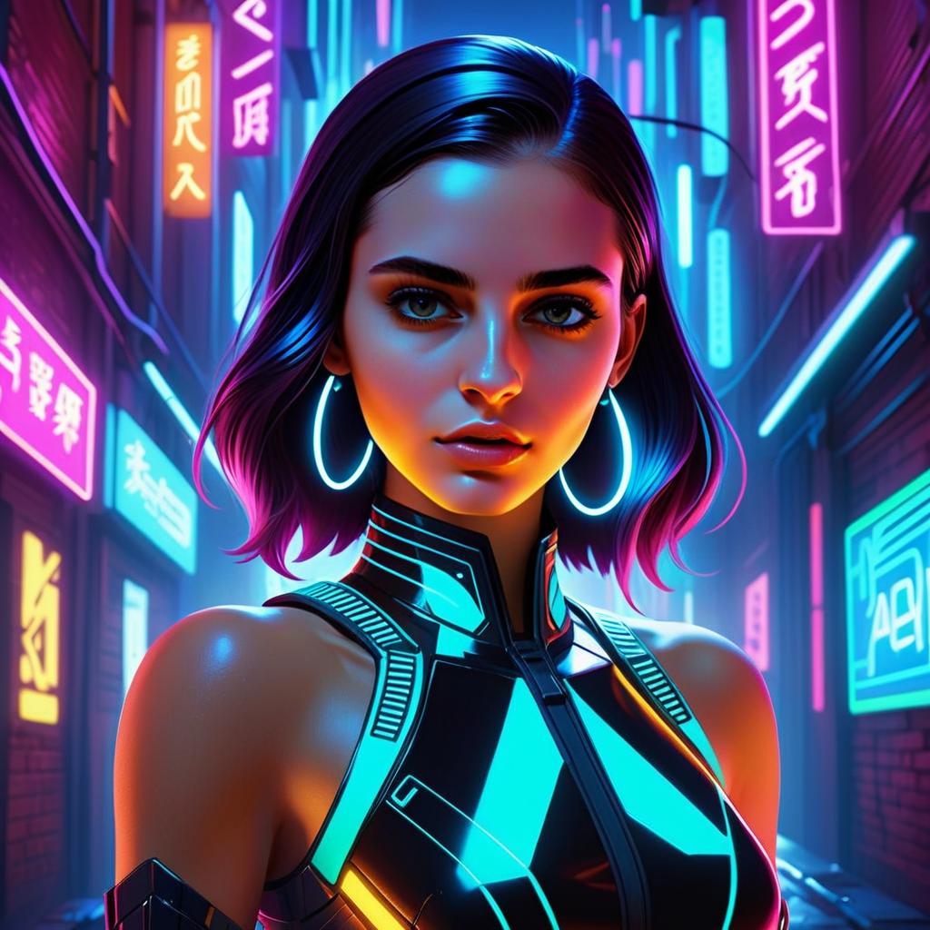 Futuristic Woman in Neon Urban Setting
