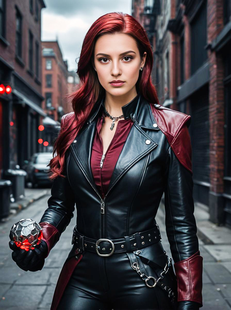 Woman in Elsa Bloodstone Costume with Red Artifact