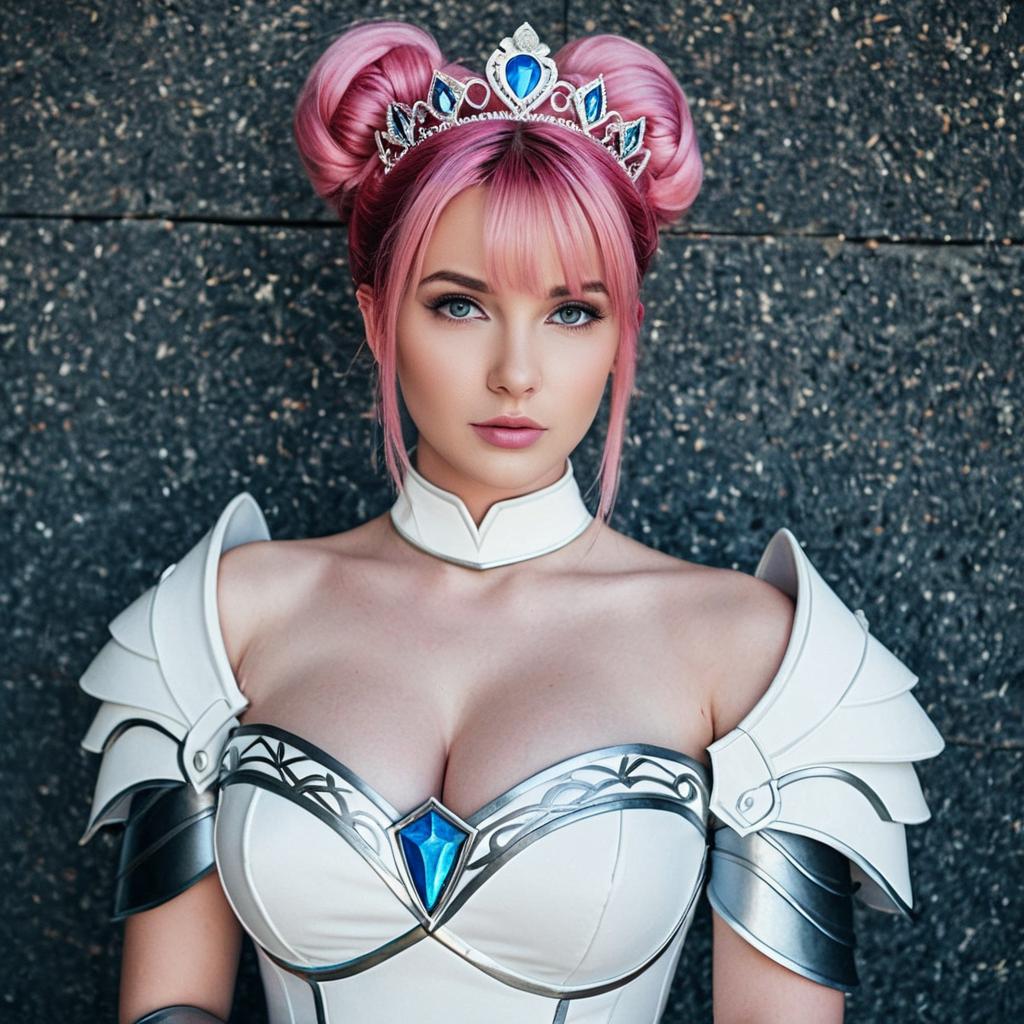 Realistic Fantasy Armor Portrait of Woman with Pink Hair and Jeweled Tiara