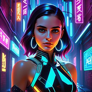 Futuristic Woman in Neon Urban Setting