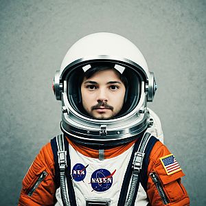 Man in Orange Space Suit with Reflective Helmet