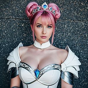 Realistic Fantasy Armor Portrait of Woman with Pink Hair and Jeweled Tiara