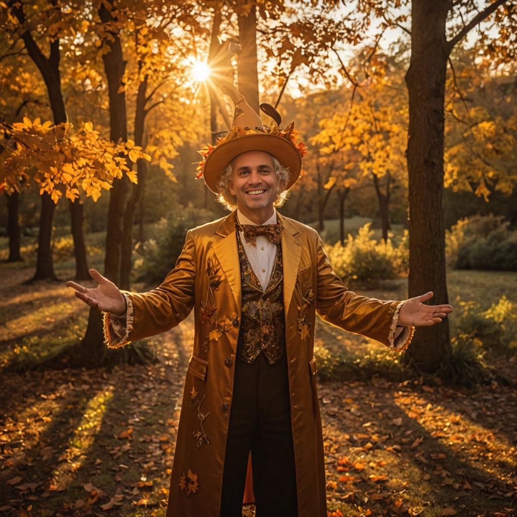 Man in Halloween Costume Amidst Autumn Setting