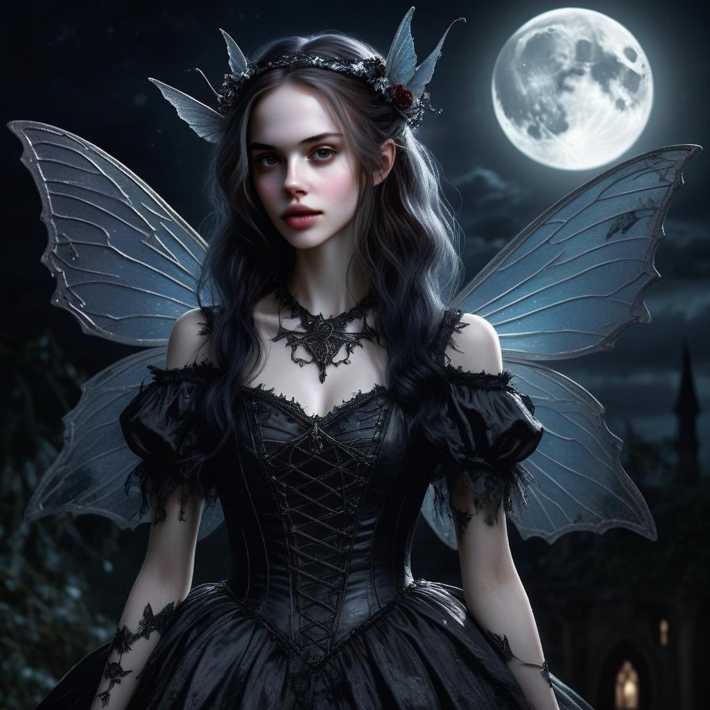 Mystical Woman with Fairy Wings in Gothic Gown