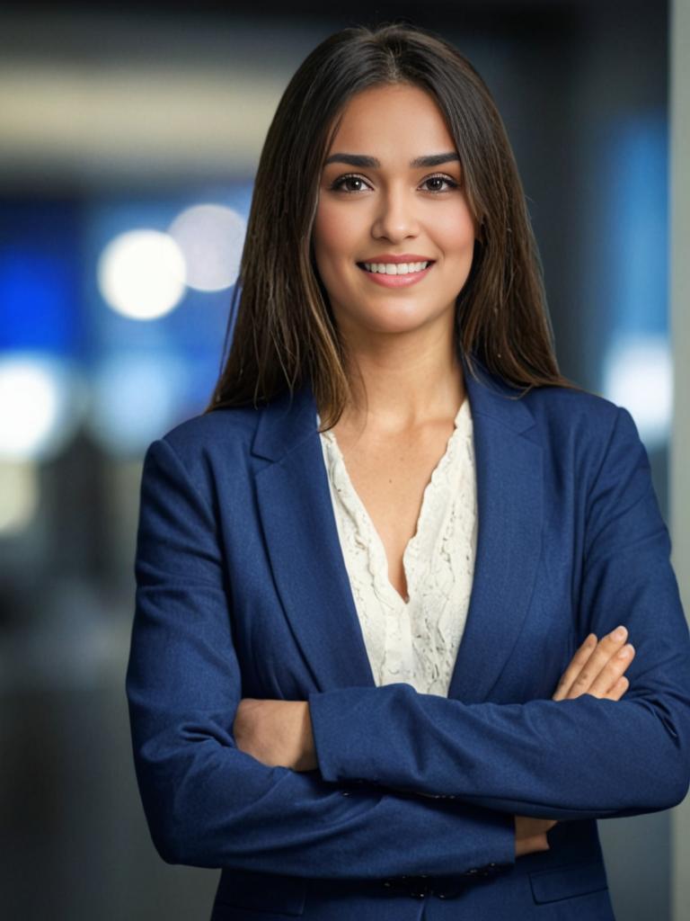 Confident Woman in Blue Suit in Business Environment