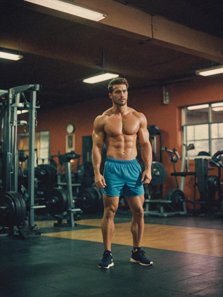 Confident Man in Gym Showcasing Athletic Physique