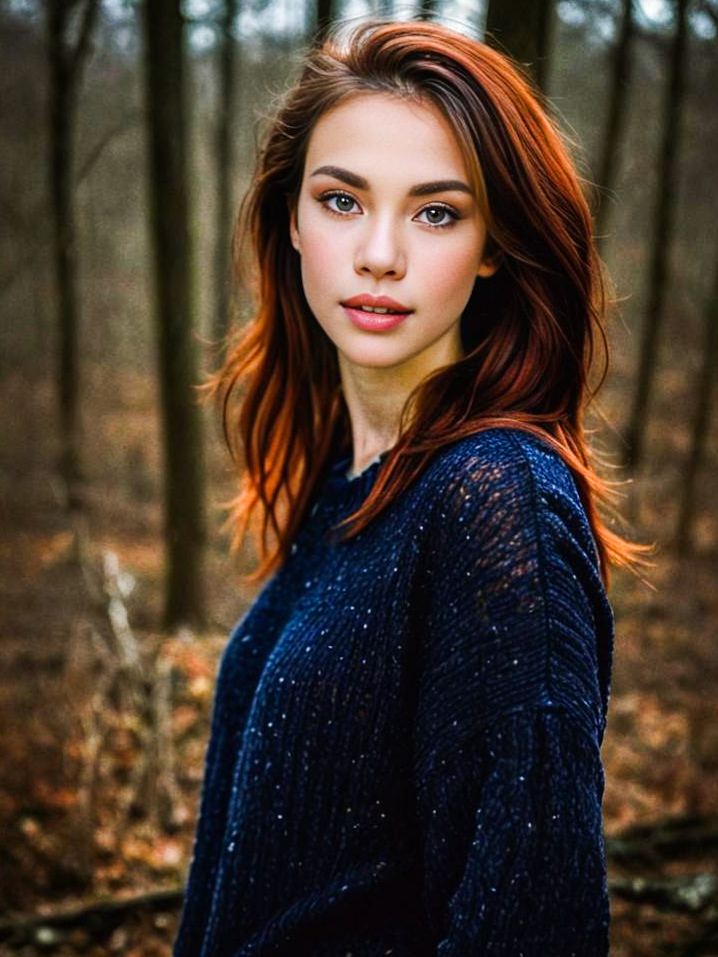 Portrait of a Woman with Red Hair in a Forest