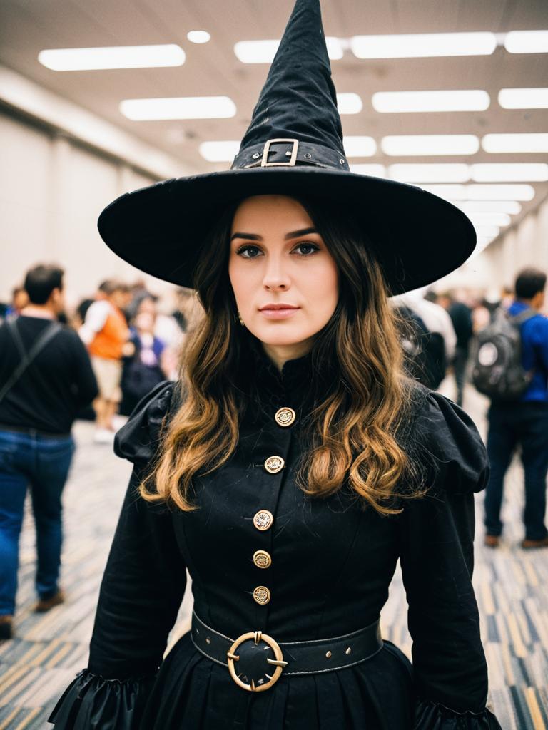 Woman in Elizabethan Witch Costume Candid Cosplay Portrait at Convention