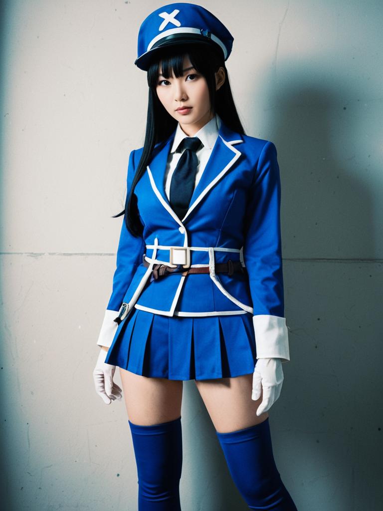 Realistic Cosplay of Camie Utsushimi Woman Character in Blue Uniform
