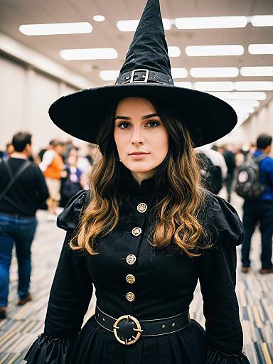 Woman in Elizabethan Witch Costume Candid Cosplay Portrait at Convention
