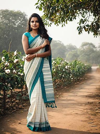 Woman in Traditional Malmal Cotton Saree Outdoor Portrait in Daylight