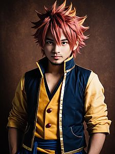 Man Cosplay Wearing Realistic Natsu Dragneel Costume from Fairy Tail