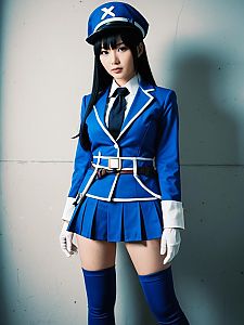 Realistic Cosplay of Camie Utsushimi Woman Character in Blue Uniform