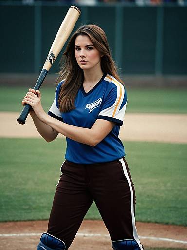 Woman in Cricket Outfit Holding Bat on Baseball Field