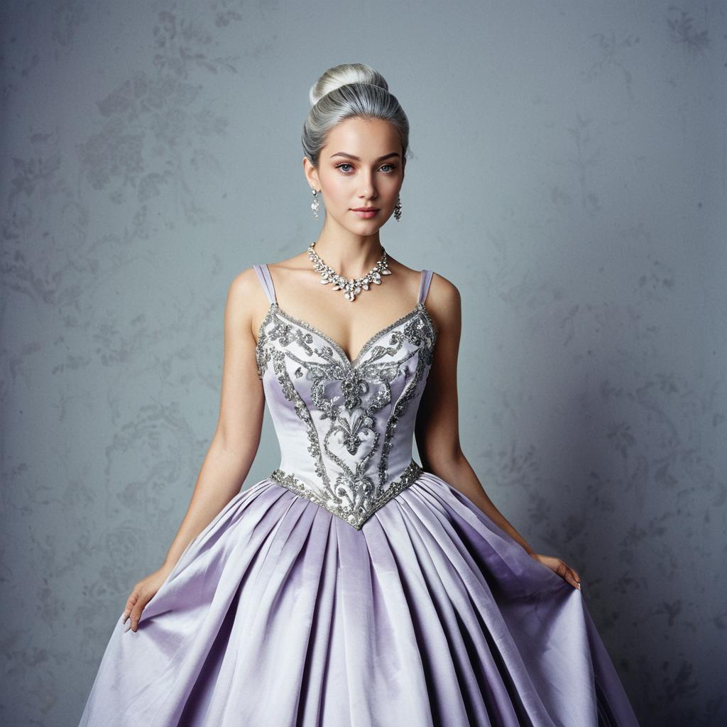 Elegant Woman in Lavander Embroidered Ball Gown with Classic Updo