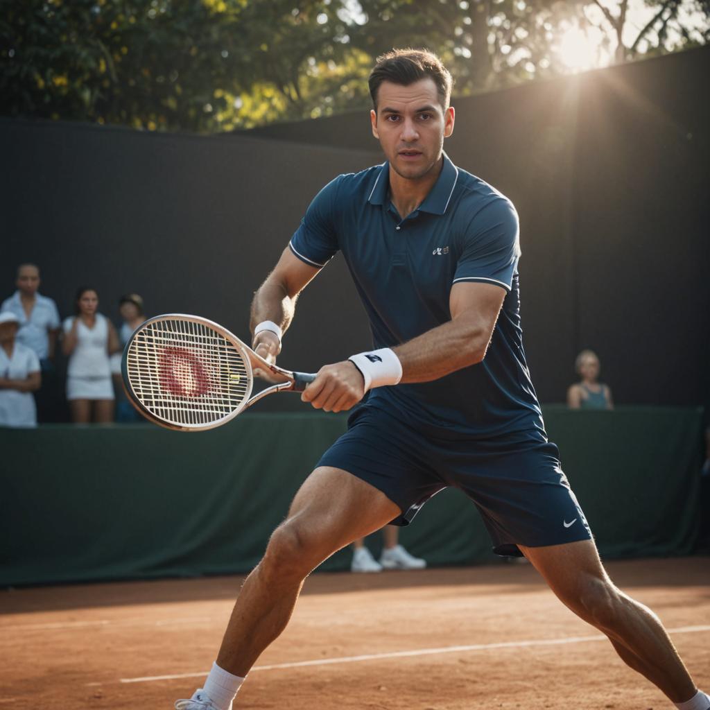 Man with Tennis Racket on Outdoor Court